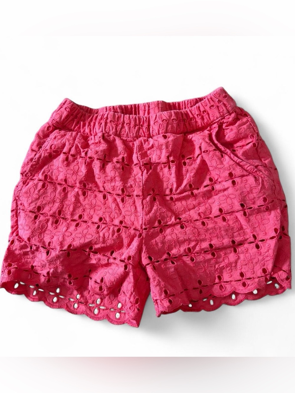Hanna Anderson girls coral eyelet cotton shorts with floral pattern Sz 4